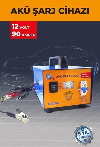 ATLAS AKÜ ŞARJ CİHAZI 12 VOLT 90 AMPER 5 YIL GARANTİ