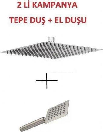 Kireç Kırıcılı Kare 304 Kalite Paslanmaz Inox Düz Duş Başlığı Tepe Duş Başlığı + El Duşu