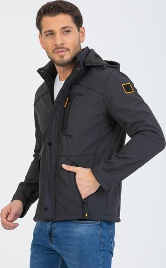 Mero Life Erkek Gri Kapüşonlu Su Ve Rüzgar Geçirmez Softshell Mont