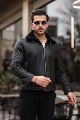 Mero Life Erkek Napa Deri Içi Full Kürklü Yüksek Kalite Slim Fit Siyah Mont & Ceket