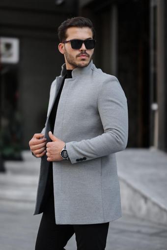 Mero Life Erkek Yeni Sezon Açık Gri Kaşe Kaban