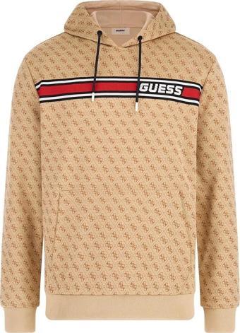 Guess Erkek  Logolu Kahverengi Sweatshirt