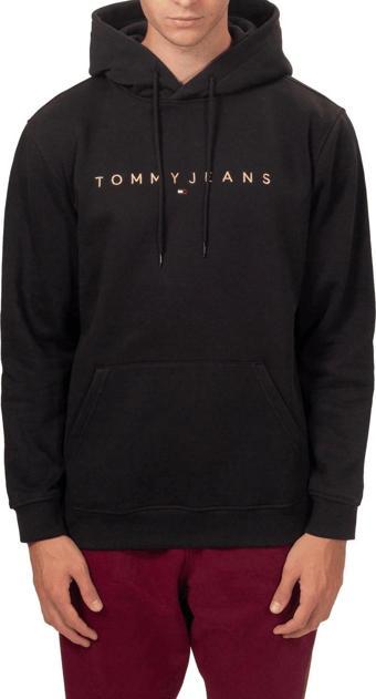 Tommy Jeans Erkek kışlık Siyah kapşonlu çizgisel logolu