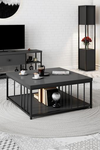 Modatte - Zenn 90X90X40 Cm Antrasit Orta Sehpa - 3.6 Cm Kalınlıkta Üst Tabla - Tymd168