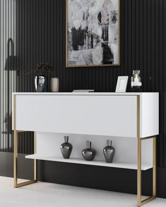 Modatte Luxe Dresuar Demir Ayaklı Gold Beyaz