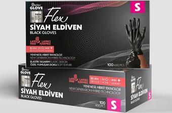 Flex tek kullanımlık pudrasız tpe eldiven 100'lü S-siyah