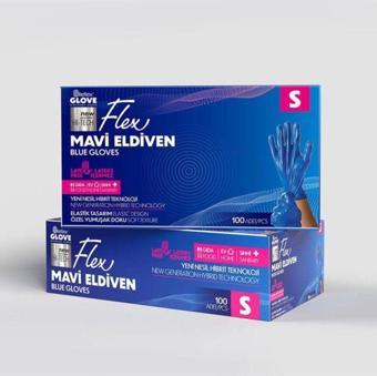Flex tek kullanımlık pudrasız tpe eldiven 100'lü S-mavi