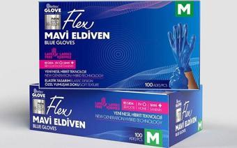 Flex tek kullanımlık pudrasız tpe eldiven 100'lü M-mavi
