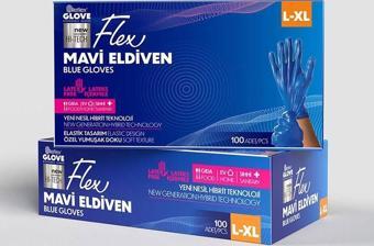 Flex tek kullanımlık pudrasız tpe eldiven 100'lü L-XL mavi