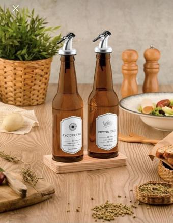 hasırevim ahşap standlı yağlık - 2 li pratik kapaklı yağlık 350 ml.