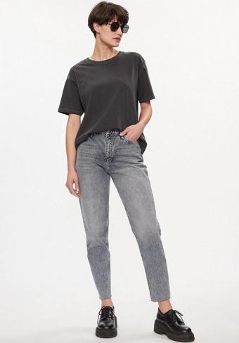 Calvin Klein Kadın Normal Belli Dar Kesim Düz Paça Gri Jeans