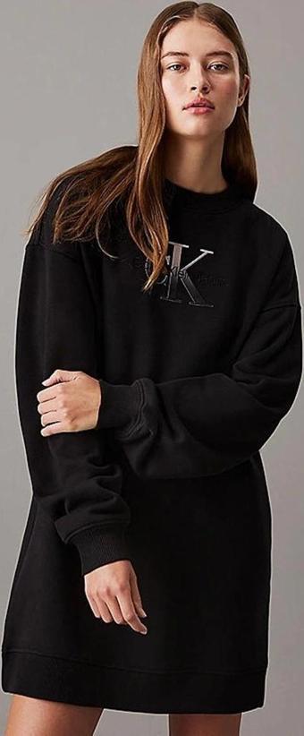 Calvin Klein Kadın Siyah Monogram Sweatshirt Elbise