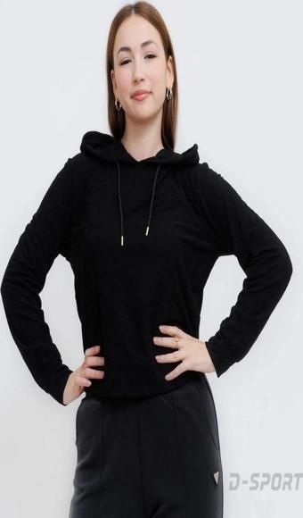 Guess Kadın Siyah 4G Logolu Kapşonlu Sweatshirt