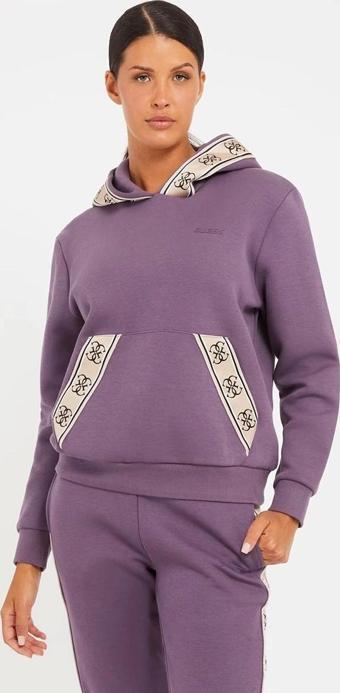 Guess Şerit Logolu Sweatshirt Mor