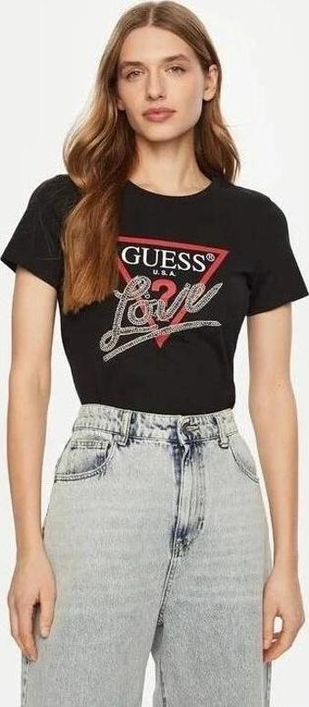 Guess Kadın Siyah Logolu T-Shirt