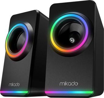 Mikado MD-182 2.0 3W*2 Siyah RGB Aydınlatmalı USB + 3.5mm USB 5V Hoparlör