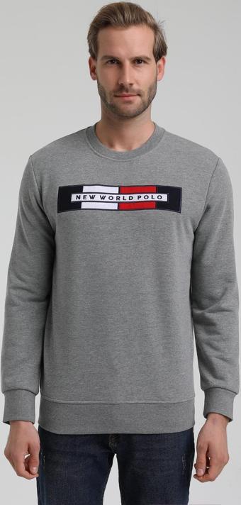 New World Polo Bisiklet Yaka Gri Slim Fit Sweatshirt 22FWM60124