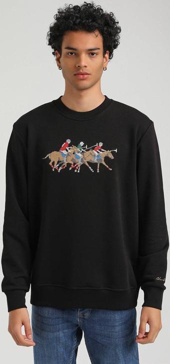 Bisiklet Yaka Siyah Regular Custom Sweatshirt 23FWM60144