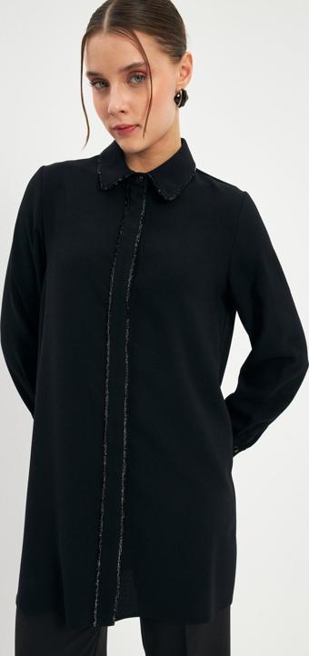 Şerit Detaylı Siyah Tunik T-1498