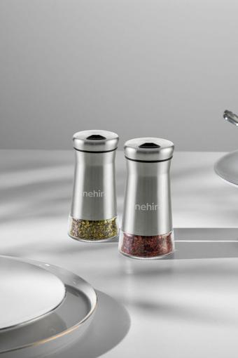 Nehir idil 2 li cam silindir tuzluk - biberlik baharatlık