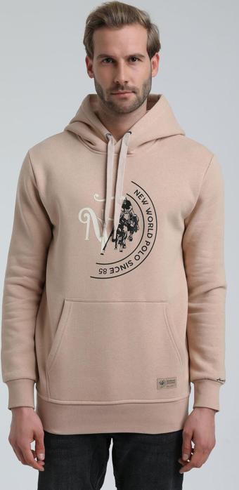 New World Polo Kapüşonlu Bej Slim Fit Hoodie 22FWM64030