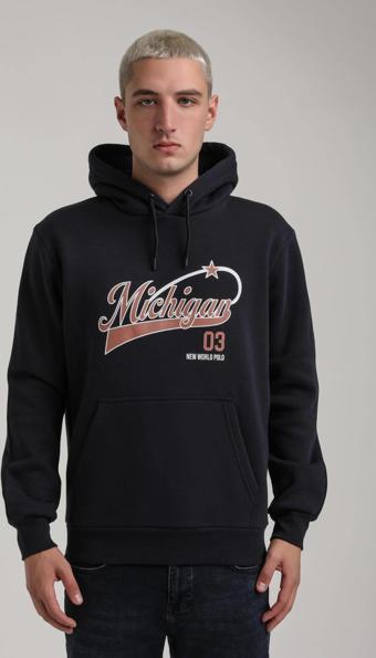 Kapüşonlu Lacivert Slim Fit Full-Zip Sweatshirt 24FWM64079