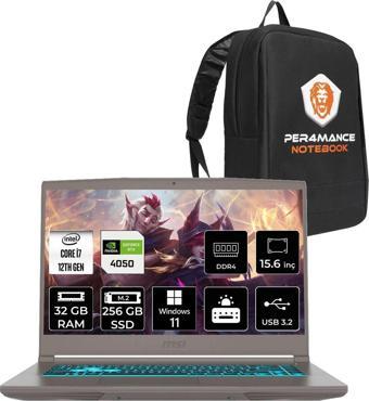 Msı Thin 15 İ7 12650H 32Gb 256Gb Ssd Rtx4050/6Gb 15.6" Fhd 144Hz W11H B12Ve92Tr & Per4 Çanta