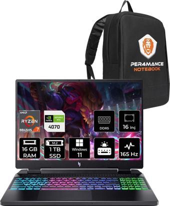 Acer Nitro 16 R7-8845Hs 16Gb 1Tb Ssd Rtx4070/8Gb 140W 16'' 165Hz Wqxga W11H & Per4 Çanta