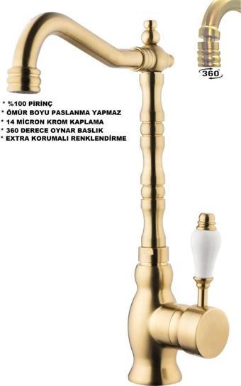TRUVA Armatür Antik Mat Altın Evye Bataryası