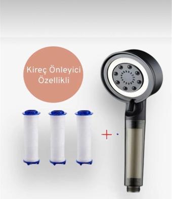 TRUVA Kireç Önleyici,Su Tasarruflu Siyah Duş Başlığı 3 Adet Yedek Filtreli