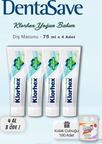 Denta Save Klorhex Diş Macunu 4 AL 3 ÖDE 75 ml ve Kulak Çubuğu