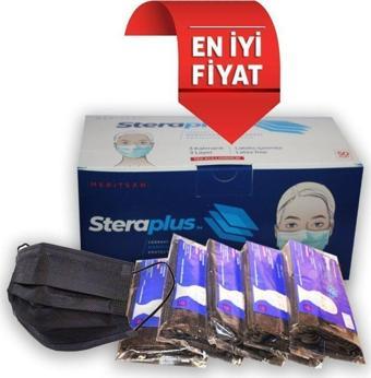 Steraplus Siyah Full Ultrasonik 3 Katlı (5 Adet 10 Lu Poşette) Telli Maske 50 Adet