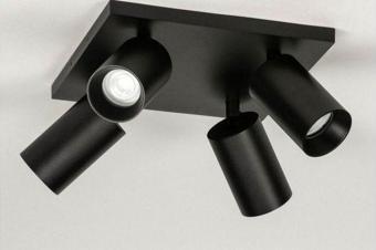 Rsylight Metal Hareketli Modern Siyah Kare 4Lü Led Spot Avize Beyaz Ampullü