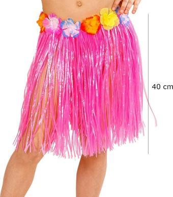 samur parti parti aksesuar & kostüm Yetişkin ve Çocuk Uyumlu Pembe Renk Püsküllü Hawaii Luau Hula Etek 40 cm