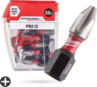 Milwaukee Bits Uç Ph2 25 mm 25Lı Pkt Shockwave