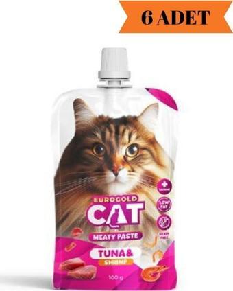 EuroGold Cat Meaty Paste Ton Balığı - Karides Kedi Ödül Maması 100 Gr x 6 Adet