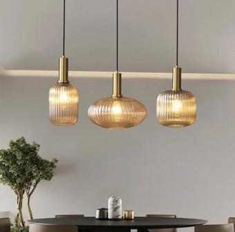 Rsylight Rustik Dekoratif Metal Modern Masa Üstü Eskitme Kaplama Bal Opal Camlı 3 lü Avize 