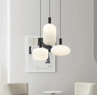 Rsylight Rustik Dekoratif Metal Modern Yuvarlak Siyah Beyaz Opal Camlı 3 lü Avize 