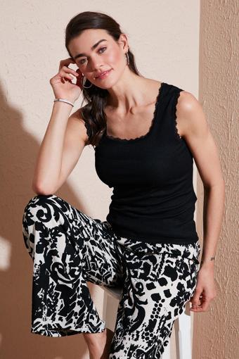 Lela Slim Fit Kalın Askılı Dantelli Kare Yaka Bürümcük Bayan Atlet 5864979 SİYAH