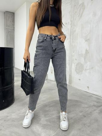 Bikelife Kadın Esnek/Likralıyüksek Bel Mom Jeans Füme 36