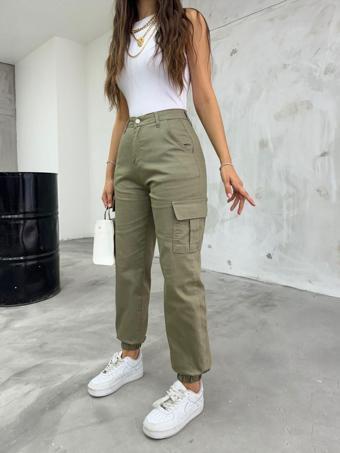 Bikelife Yeşil Kargo Cepli Gabardin Kumaş Pantolon Yeşil XS