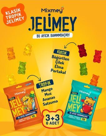 Jelimey Karma 6 Adet x 35 gr | 3 Klasik + 3 Tropik Jelatinsiz Doğal Gummy Bear