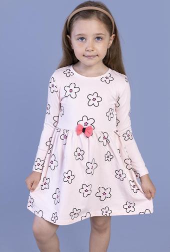 Toontoy Kız Çocuk Çiçek Desenli Fiyonk Detaylı Elbise