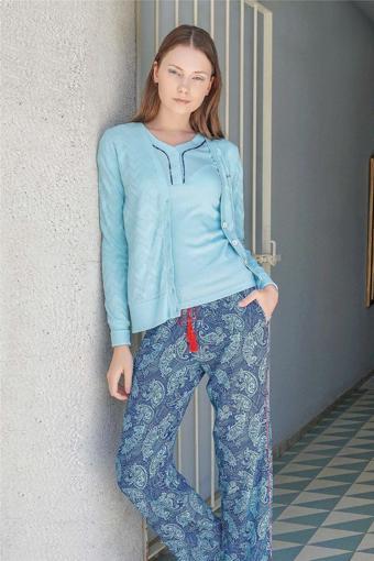 Jiber Kadın Modal V Yaka 3'Lü İnce Pijama Takımı 10048 - 1 Adet Mavi-L