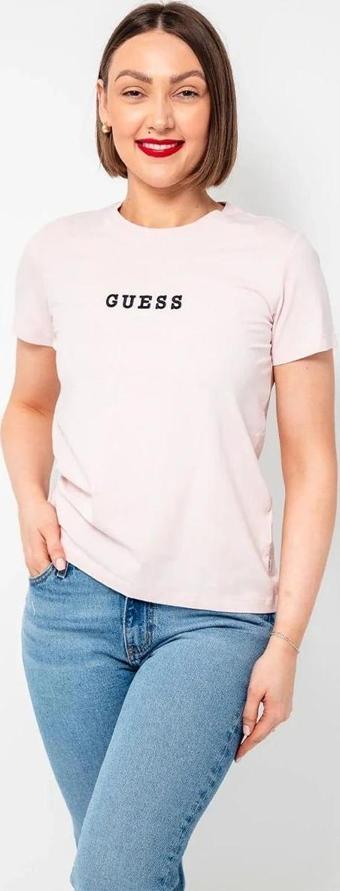 GUESS JEANS Kadın Logo İşlemeli Tişört Pembe