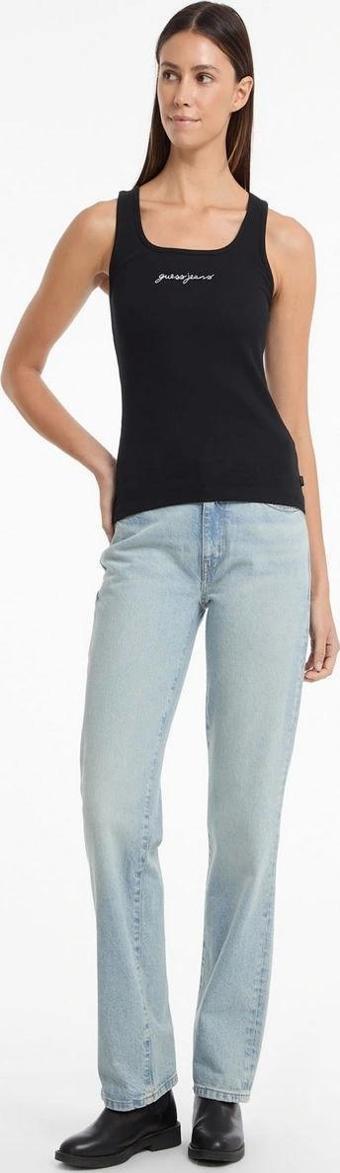 GUESS JEANS Kadın Nakış İşlemeli Kolsuz T-shirt Siyah