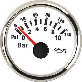 YAĞ BASINÇ GÖSTERGESİ 10 BAR BEYAZ ÇAP 52mm 12/24v TEKNE YAT