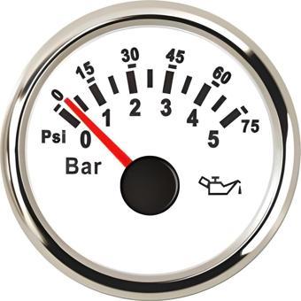 YAĞ BASINÇ GÖSTERGESİ 5 BAR BEYAZ ÇAP 52mm 12/24v TEKNE YAT