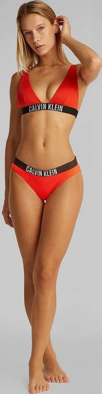 Calvin Klein Kadın Siyah Orta Bel Astarlı Kırmızı Bikini Alt