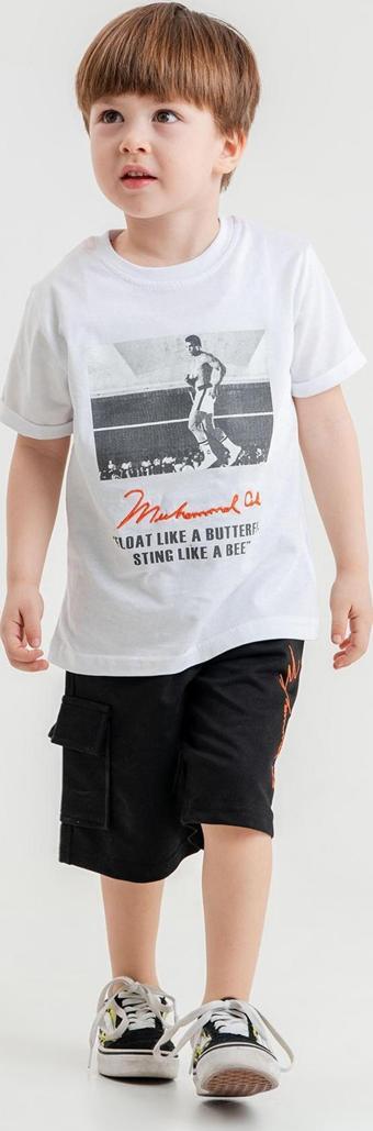 Barkod Kids %100 Pamuk İkili Takım T-shirt ve Kapri Erkek Çocuk HLK5060176 Beyaz